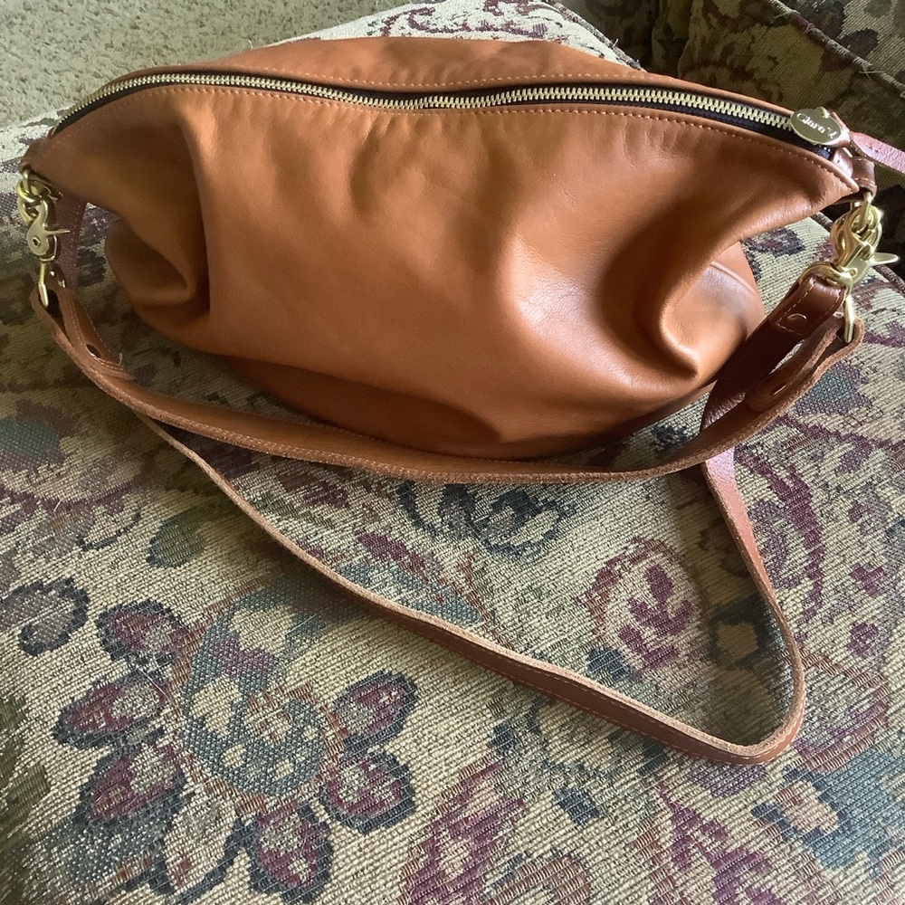 Clare V. Moyen Messenger Tan Leather Shoulder Bag Crossbody